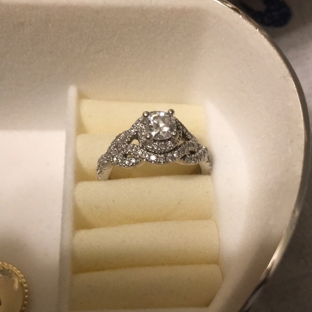 Zales Silver-Tone Pave Halo Engagement Ring with Round Center Stone